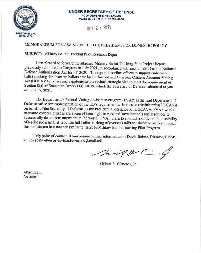 Office of the Secretary of Defense and Joint Staff documents pertaining to the Federal Voting Assistance Program  and overseas citizens voting